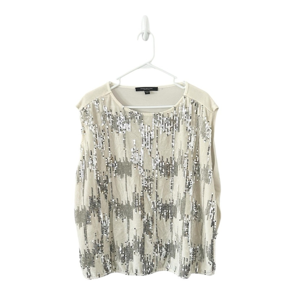 Marc New York Andrew Marc Ivory Velvet‎ Silver Sequin Blouse One Size